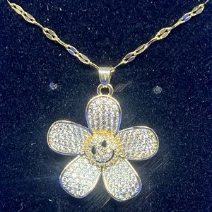 Boxed Yellow Gold Stainless Steel Smiling Flower Necklace